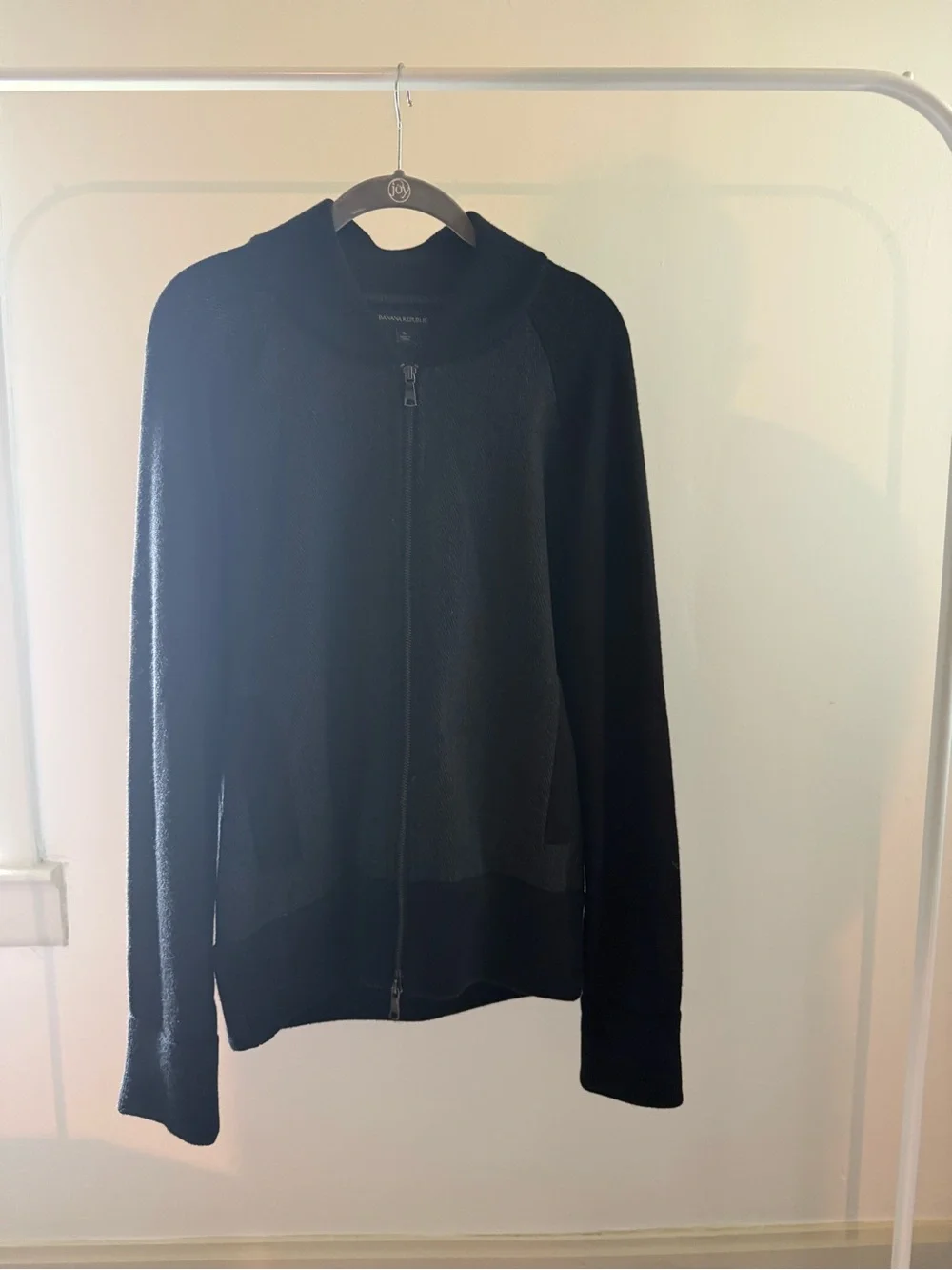 Banana Republic Men's Black and Charcoal Zip-Up Cardigan